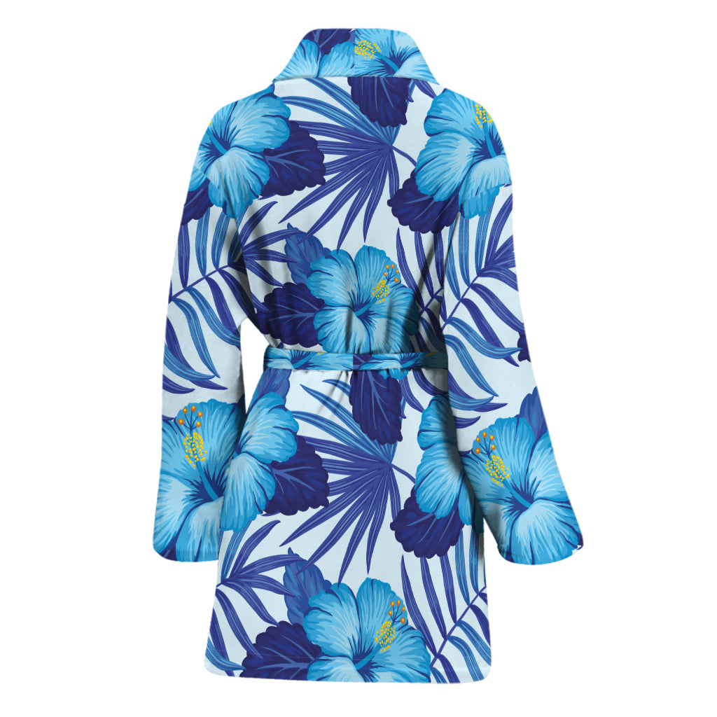 Blue Hibiscus Tropical Pattern Print Women's Bathrobe