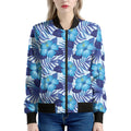 Blue Hibiscus Tropical Pattern Print Women's Bomber Jacket