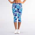 Blue Hibiscus Tropical Pattern Print Women's Capri Leggings