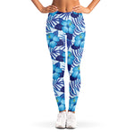 Blue Hibiscus Tropical Pattern Print Women's Leggings
