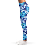 Blue Hibiscus Tropical Pattern Print Women's Leggings