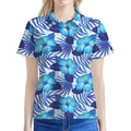 Blue Hibiscus Tropical Pattern Print Women's Polo Shirt