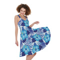 Blue Hibiscus Tropical Pattern Print Sleeveless Knee Length Dress