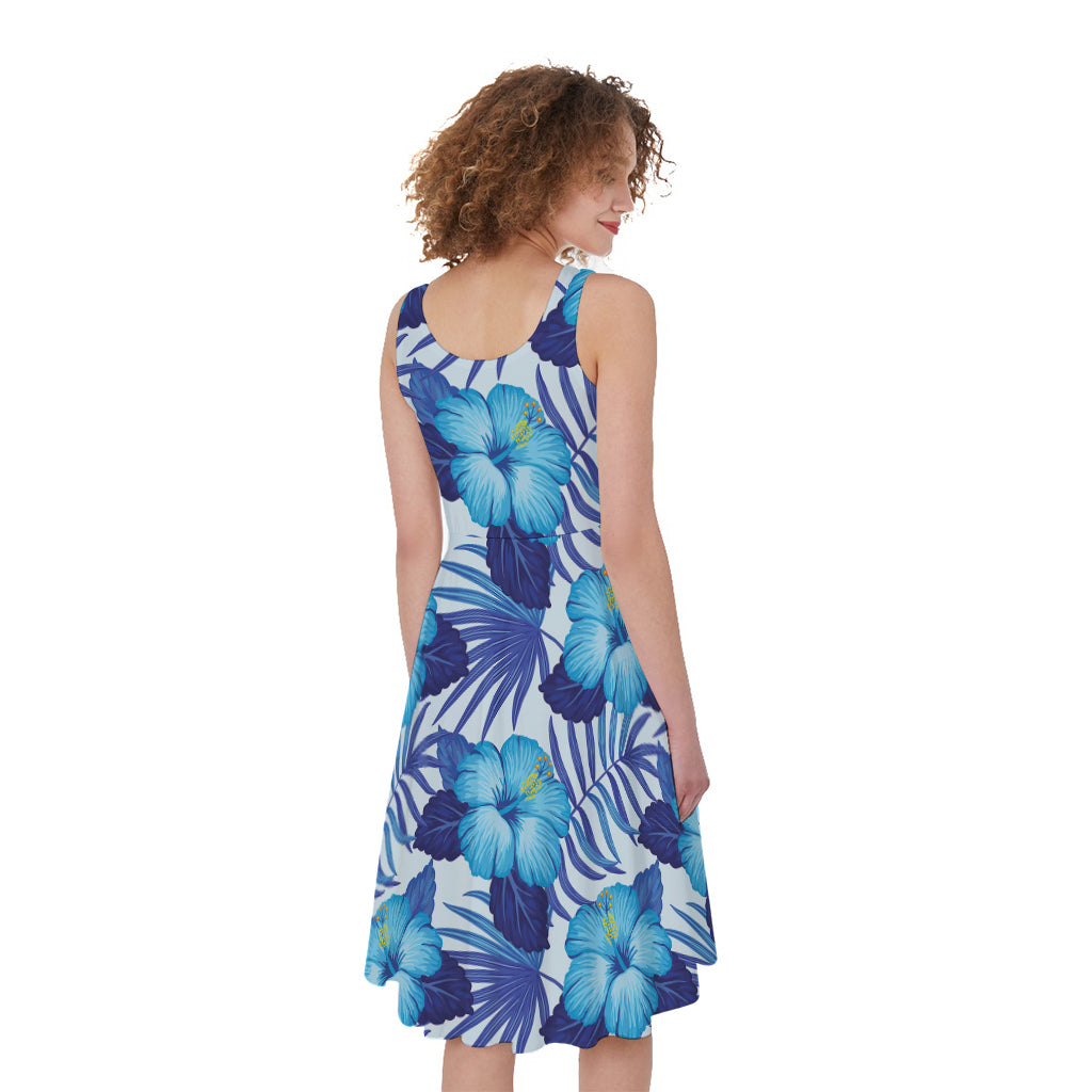 Blue Hibiscus Tropical Pattern Print Women's Sleeveless Dress