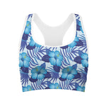 Blue Hibiscus Tropical Pattern Print Women's Sports Bra