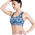 Blue Hibiscus Tropical Pattern Print Women's Sports Bra
