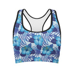 Blue Hibiscus Tropical Pattern Print Women's Sports Bra