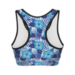 Blue Hibiscus Tropical Pattern Print Women's Sports Bra