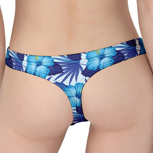 Blue Hibiscus Tropical Pattern Print Women's Thong