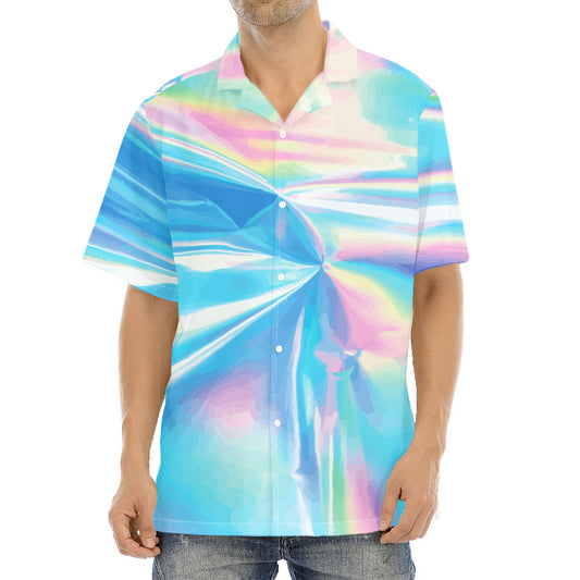 Blue Holographic Print Aloha Shirt