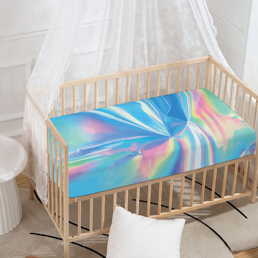 Blue Holographic Print Baby Crib Sheet