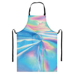Blue Holographic Print Bib Apron With Pocket