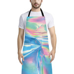 Blue Holographic Print Bib Apron With Pocket