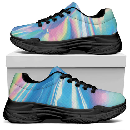 Blue Holographic Print Black Chunky Shoes