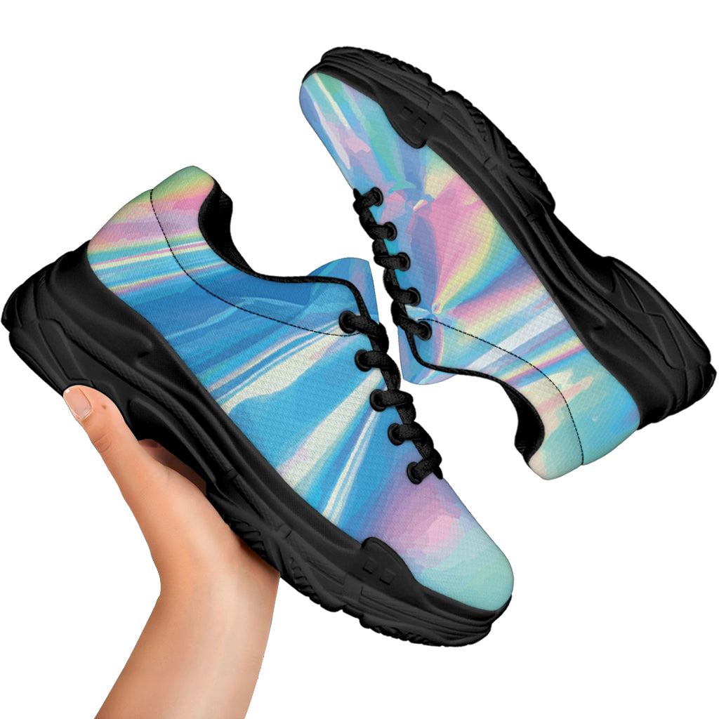 Blue Holographic Print Black Chunky Shoes