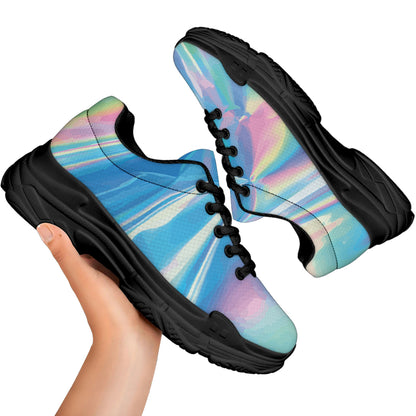 Blue Holographic Print Black Chunky Shoes