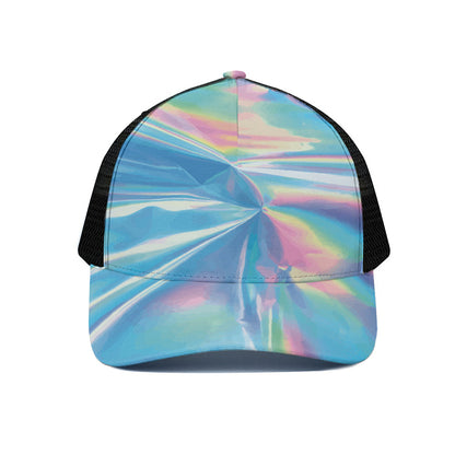 Blue Holographic Print Black Mesh Trucker Cap