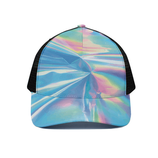 Blue Holographic Print Black Mesh Trucker Cap