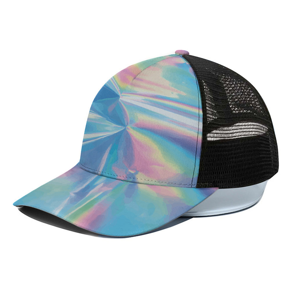 Blue Holographic Print Black Mesh Trucker Cap