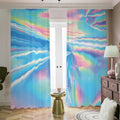 Blue Holographic Print Dimout Pencil Pleat Curtains