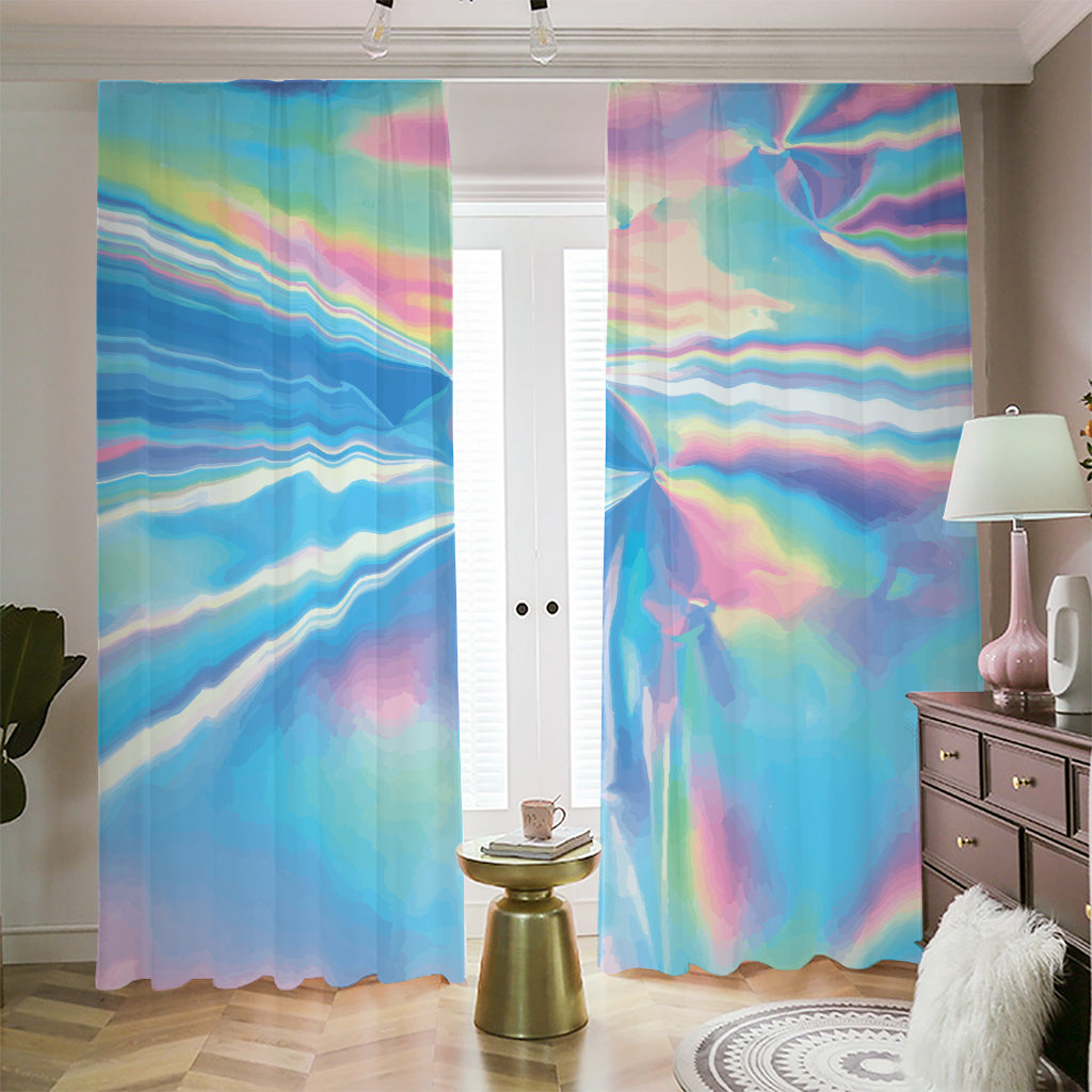 Blue Holographic Print Blackout Pencil Pleat Curtains