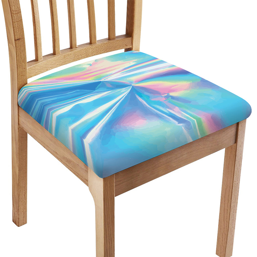 Blue Holographic Print Chair Cushion Cover