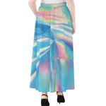 Blue Holographic Print Chiffon Maxi Skirt