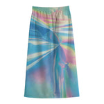 Blue Holographic Print Cotton Front Slit Maxi Skirt