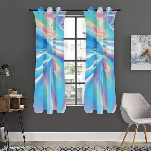 Blue Holographic Print Curtain
