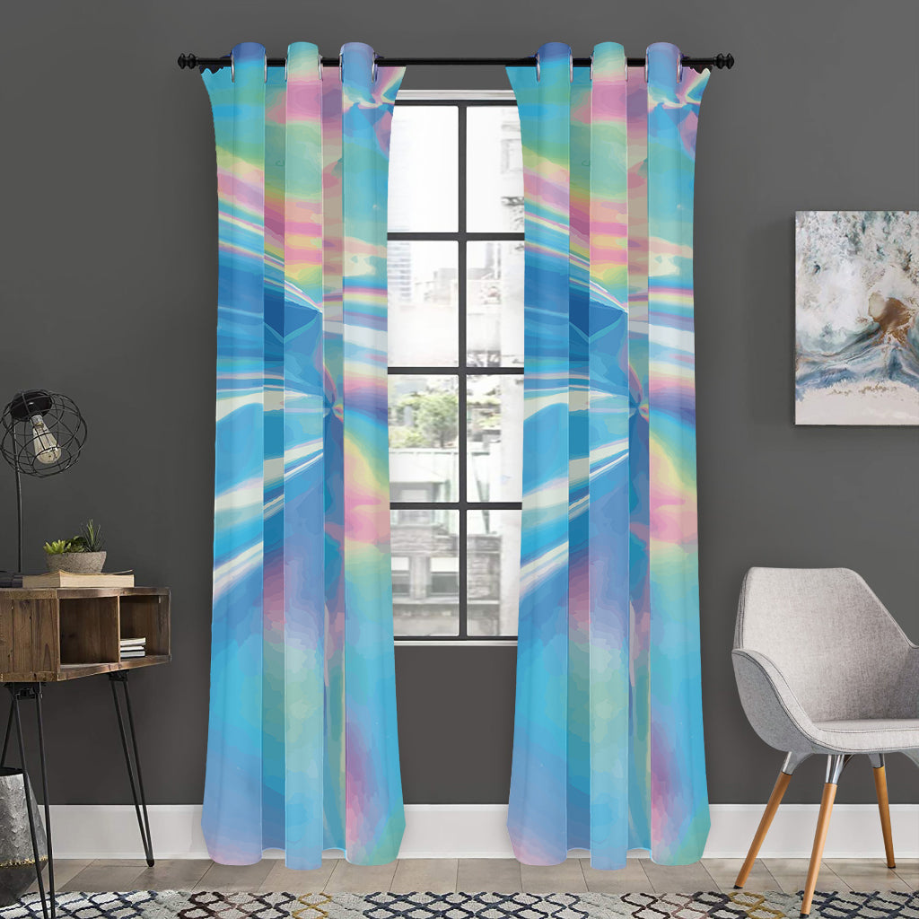 Blue Holographic Print Curtain