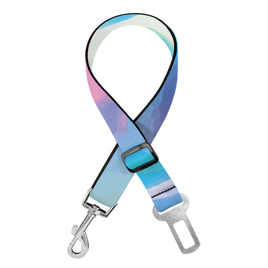 Blue Holographic Print Dog Seat Belt
