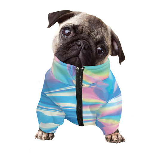 Blue Holographic Print Dog Zip Up Jacket