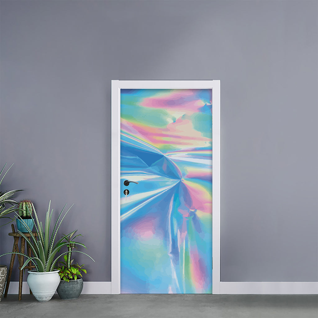 Blue Holographic Print Door Sticker