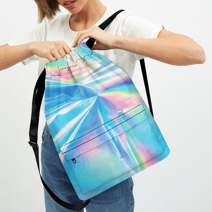 Blue Holographic Print Drawstring Backpack