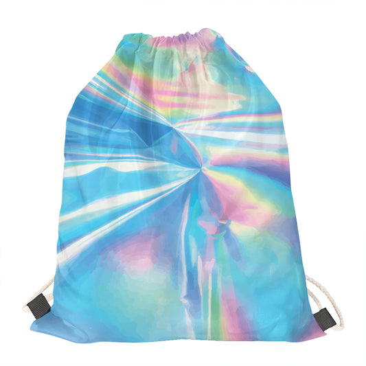 Blue Holographic Print Drawstring Bag