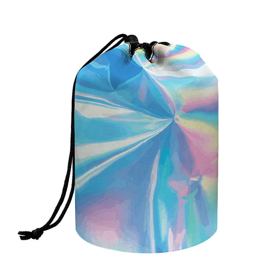 Blue Holographic Print Drawstring Makeup Bag