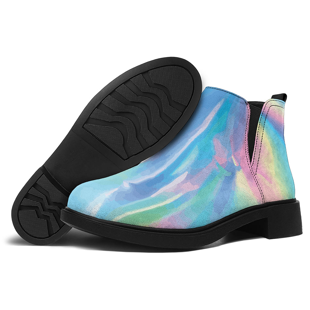 Blue Holographic Print Flat Ankle Boots