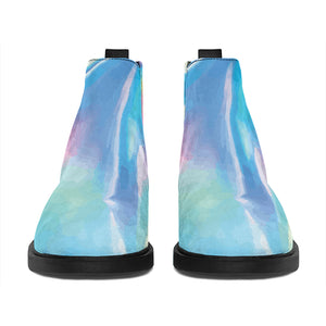 Blue Holographic Print Flat Ankle Boots