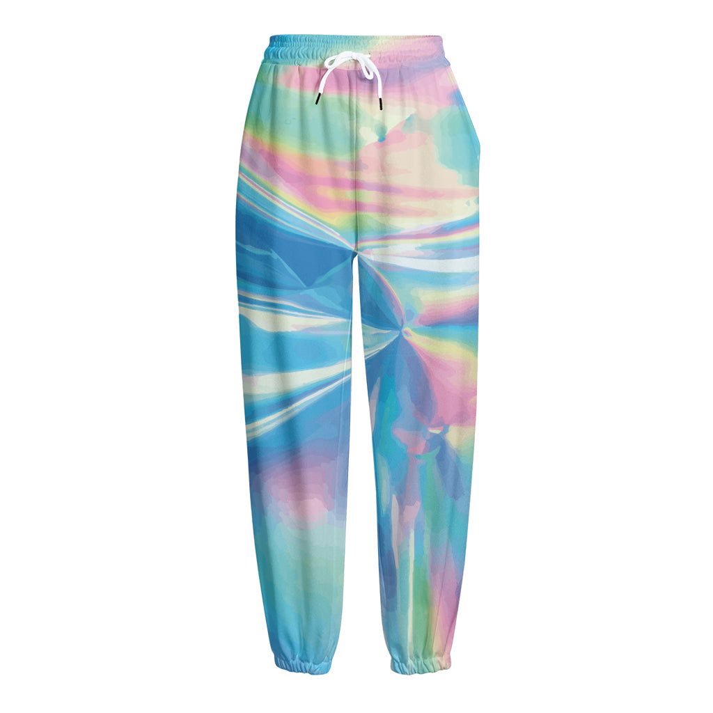 Blue Holographic Print Fleece Lined Knit Pants