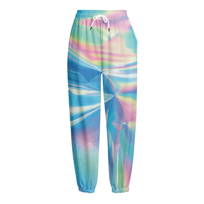 Blue Holographic Print Fleece Lined Knit Pants