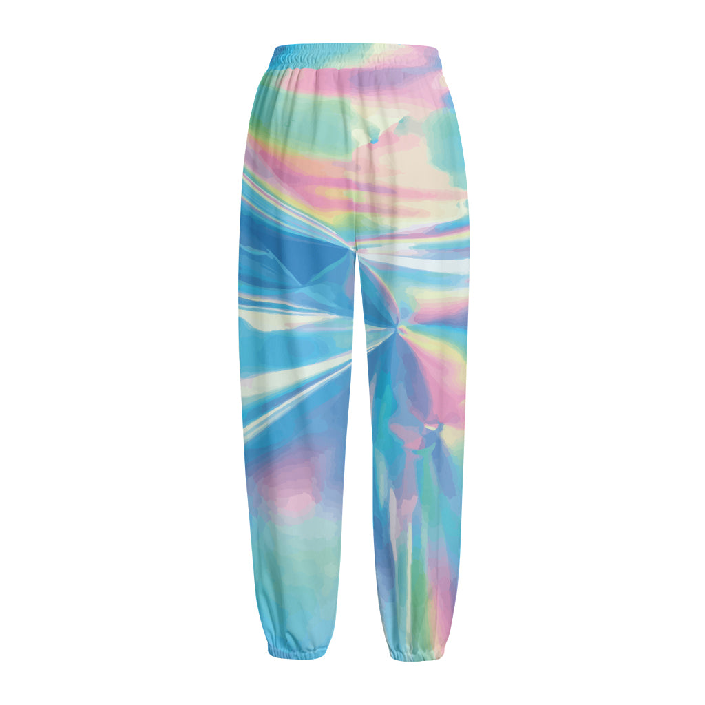 Blue Holographic Print Fleece Lined Knit Pants