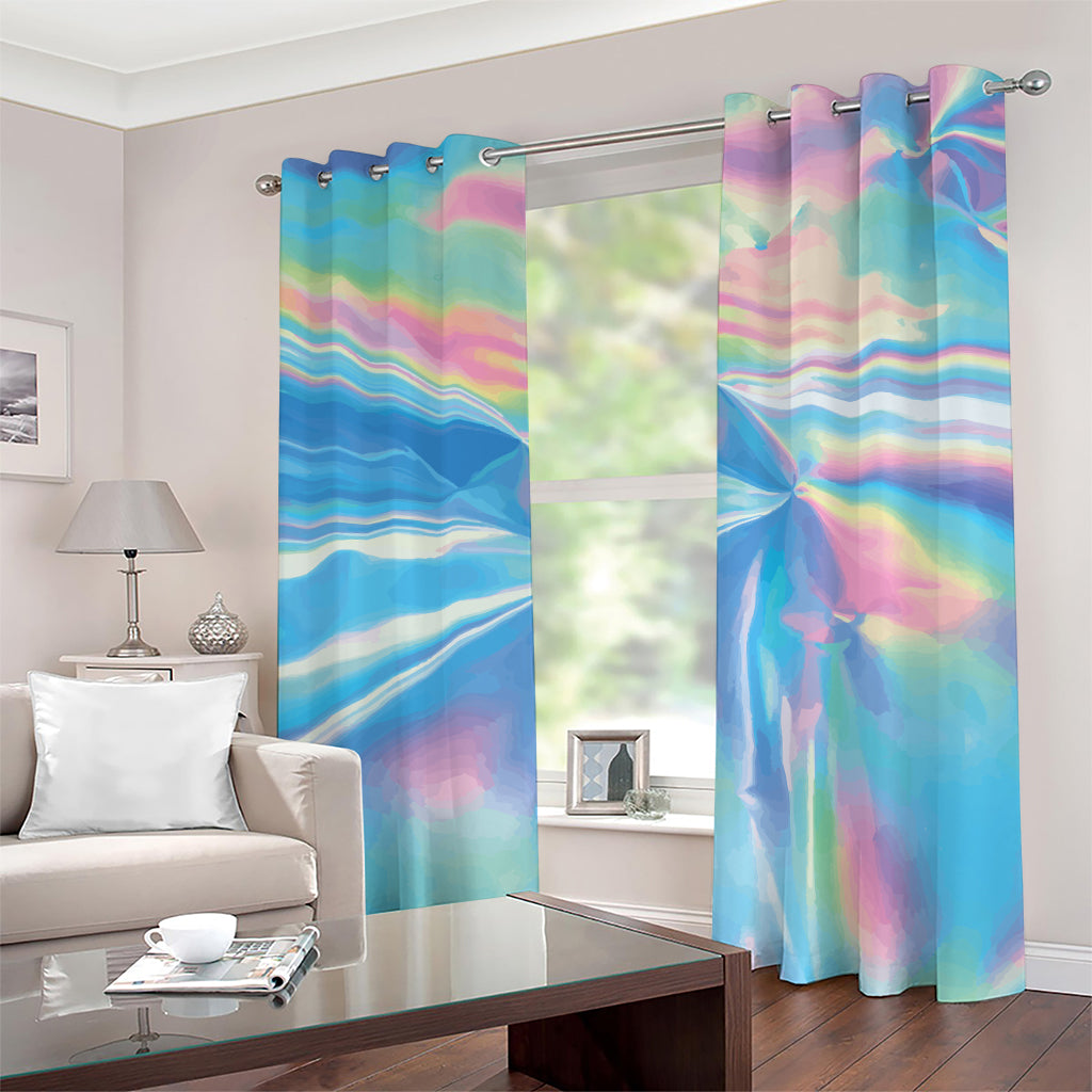 Blue Holographic Print Grommet Curtains