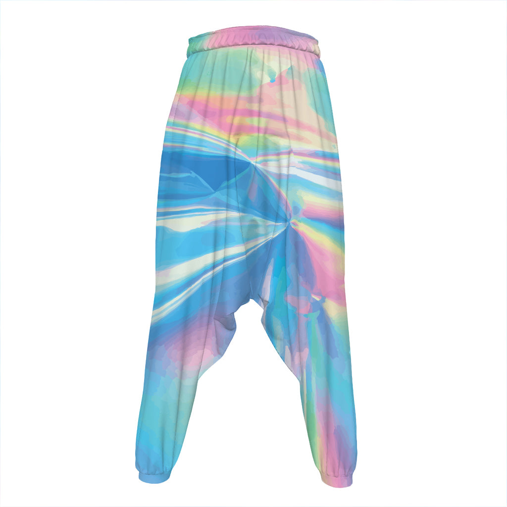 Blue Holographic Print Hammer Pants