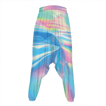 Blue Holographic Print Hammer Pants