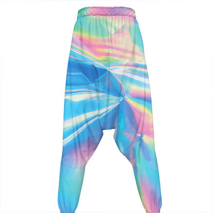 Blue Holographic Print Hammer Pants