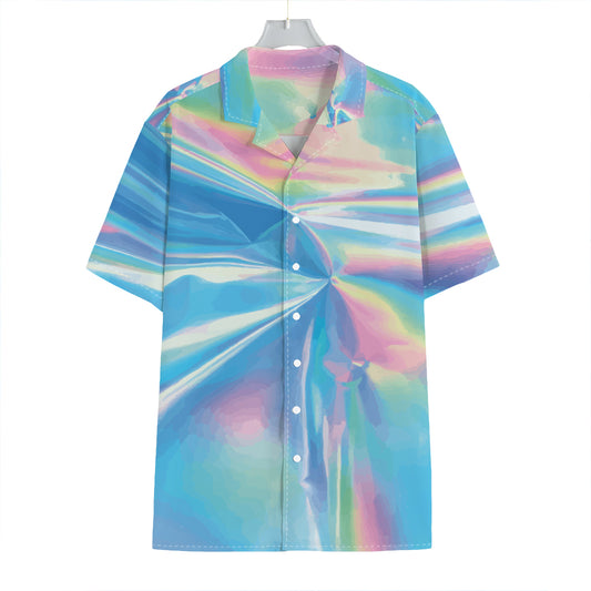 Blue Holographic Print Hawaiian Shirt