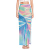 Blue Holographic Print High Slit Maxi Skirt