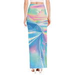 Blue Holographic Print High Slit Maxi Skirt