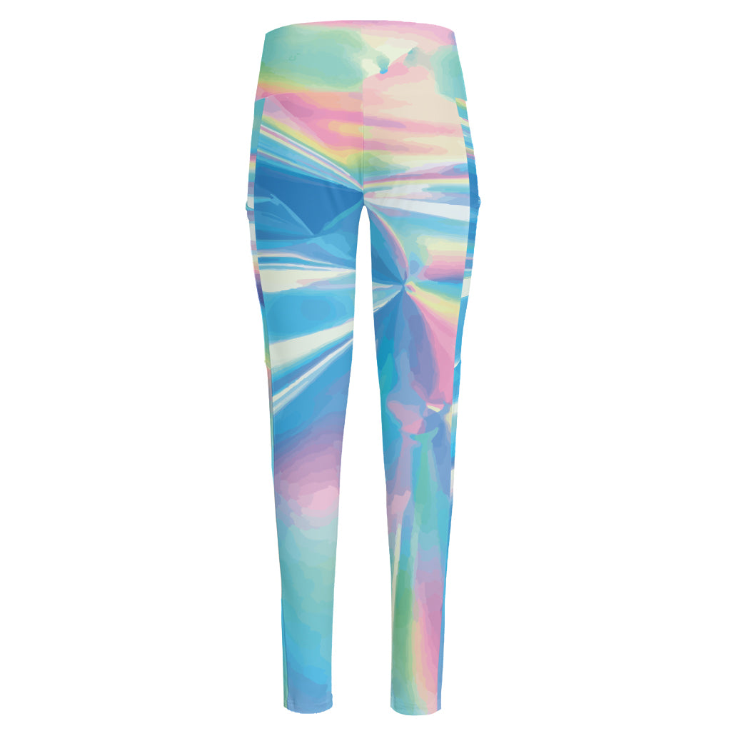 Blue Holographic Print High-Waisted Pocket Leggings