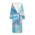 Blue Holographic Print Hooded Bathrobe